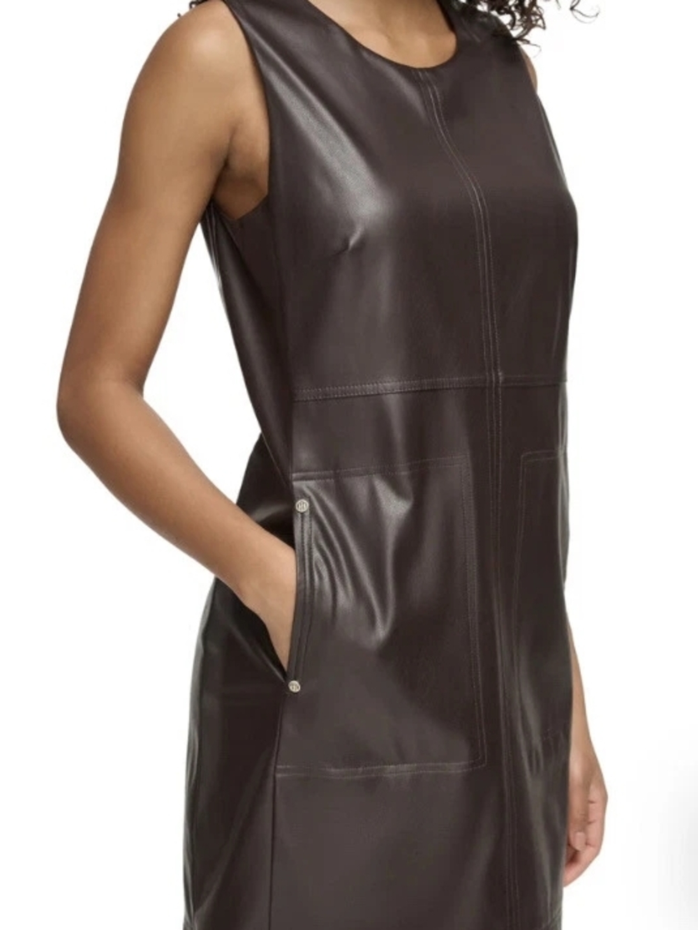 Tommy Hilfiger Brown Faux Leather Midi Dress